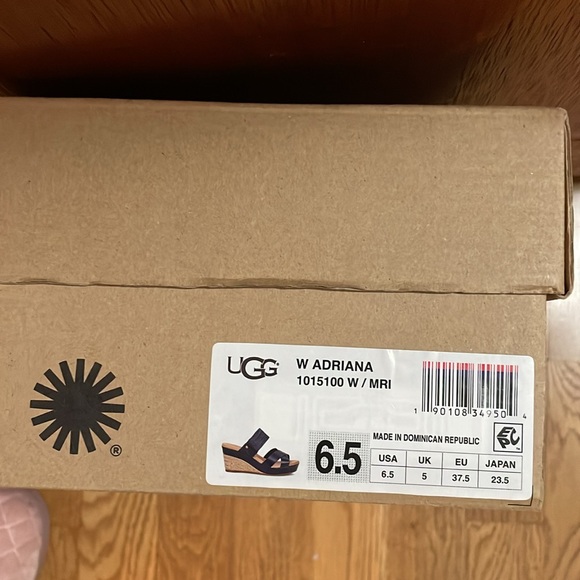 UGG New ADRIANA Marino Blue leather classic wedge heels size 6.5 in the box - Picture 5 of 8